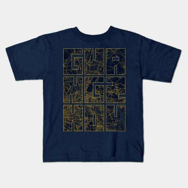 Guangzhou, China City Map Typography - Gold Art Deco Kids T-Shirt by deMAP Studio